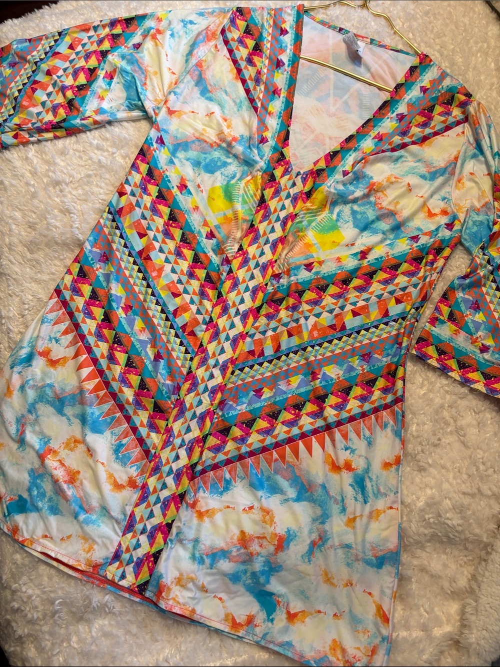 Bar III Vibrant Geometric Print V-Neck Women’s Swimsuit Cover Up Dress Large
